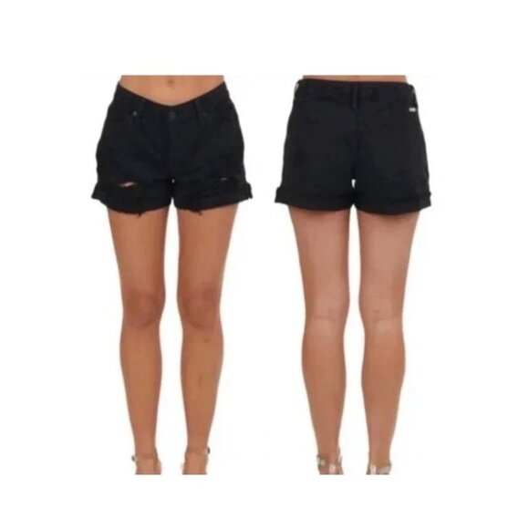 KanCan Black Distressed Cuffed Denim Jean Shorts {KC6036BK} Size 11/29 - Picture 1 of 5